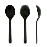 Black Polypropylene Soup Spoon, Medium Heavy Weight, Three Spoons Side by Side