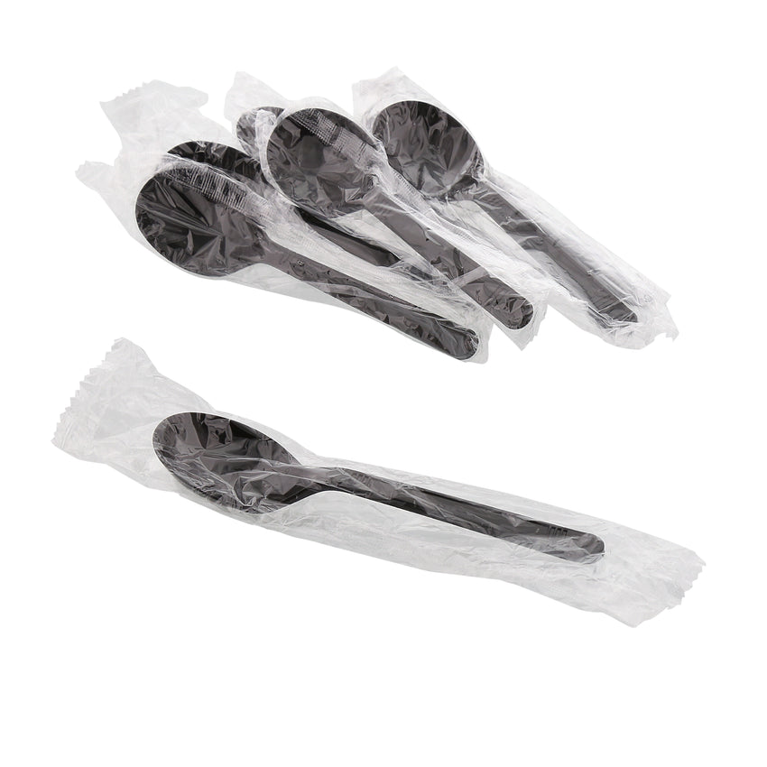 Black Polypropylene Soup Spoon, Medium Heavy Weight, Individually Wrapped, Group Image