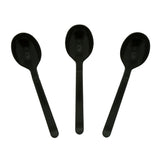Black Polypropylene Soup Spoon, Heavy Weight, Three Spoons Fanned Out