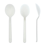 White Polypropylene Soup Spoon, Heavy Weight, Three Spoons Side by Side