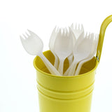 White Polypropylene Spork, Medium Weight, Image of Cutlery In A Cup
