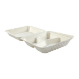 Large 3-section PLA Lined Hinged Lid Containers 9 x 9 x 3.19", Opened Container, Side View