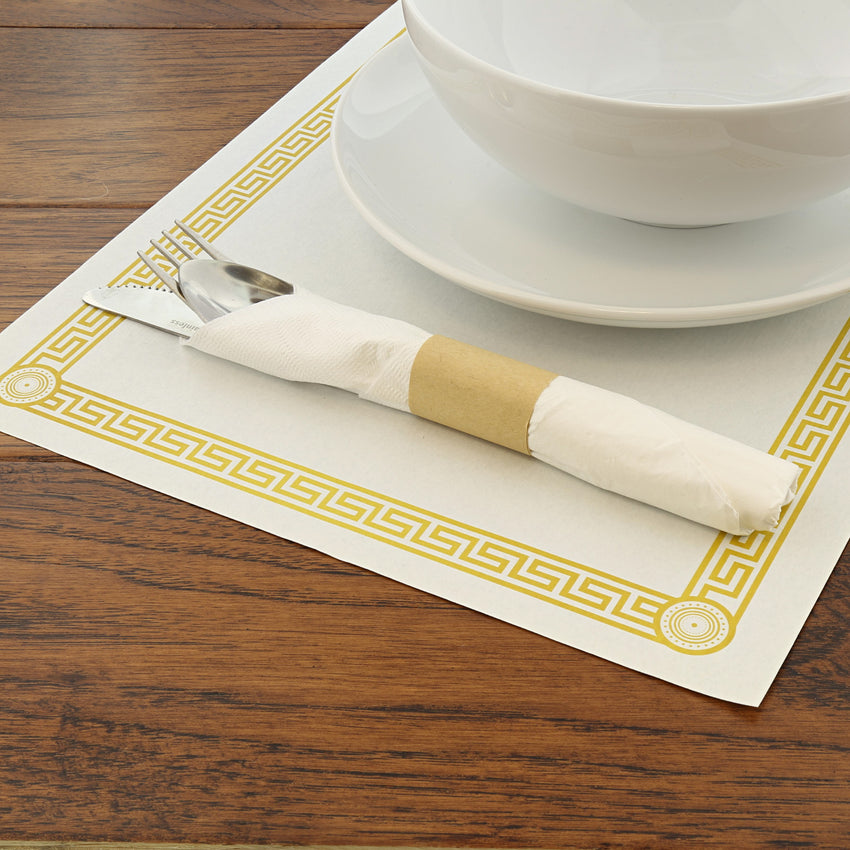 10" X 14" GREEK KEY PLACEMAT STRAIGHT EDGE, Placemat With Dinnerware and Utensils On Top