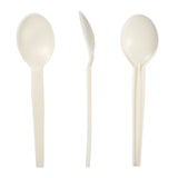 7" Soup Spoon Plant Starch Material, Front, Side and Back View