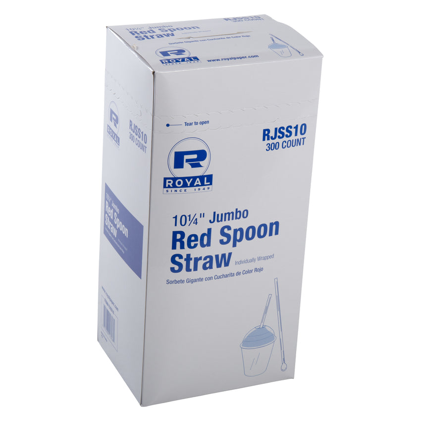 10.25" RED INDIVIDUALLY WRAPPED JUMBO SPOON STRAW, Closed Inner Box