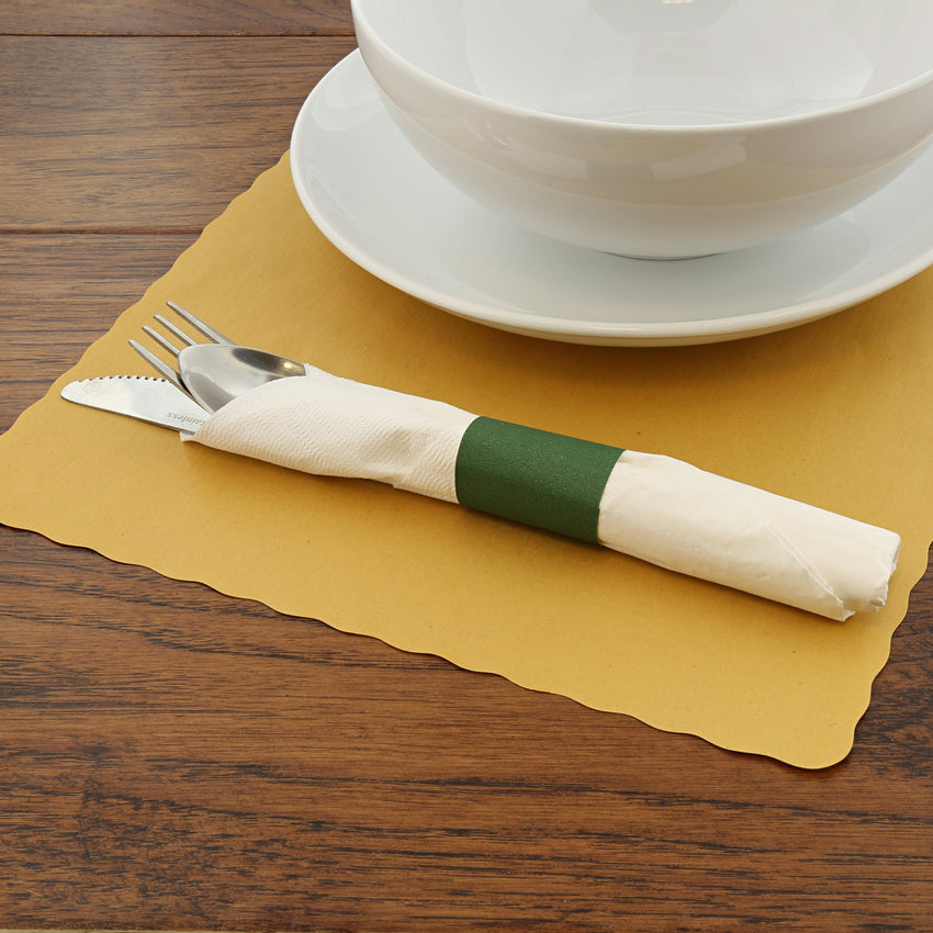 PAPER NAPKIN BAND HUNTER GREEN, Napkin Band On Placemat Beside Tableware