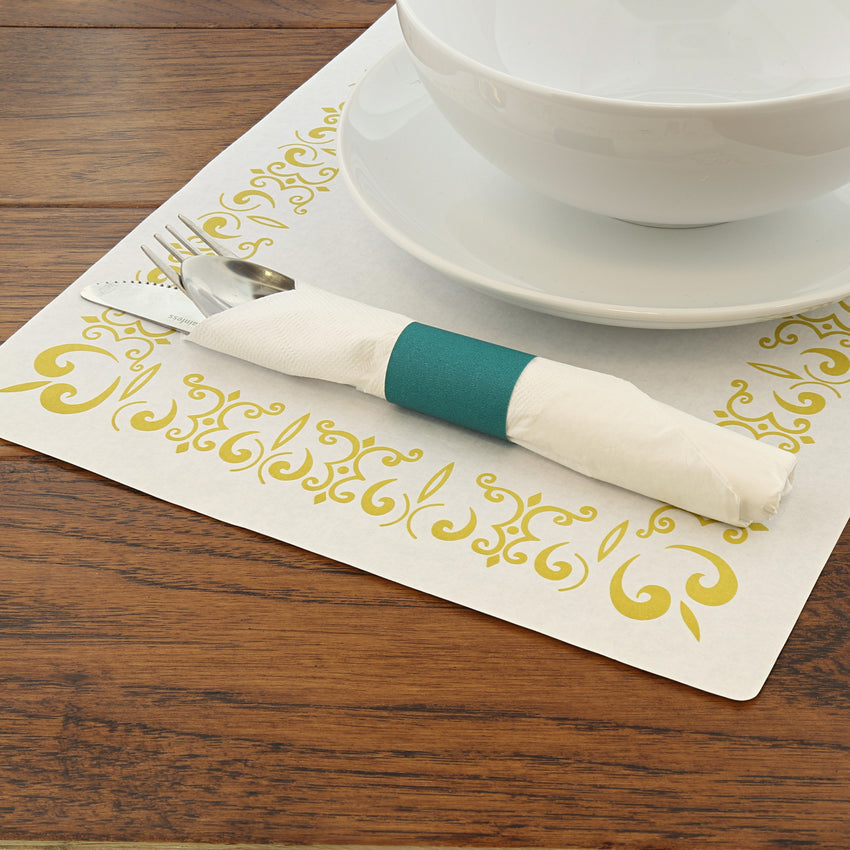 PAPER NAPKIN BANDS TEAL, Napkin Band On Placemat Beside Tableware