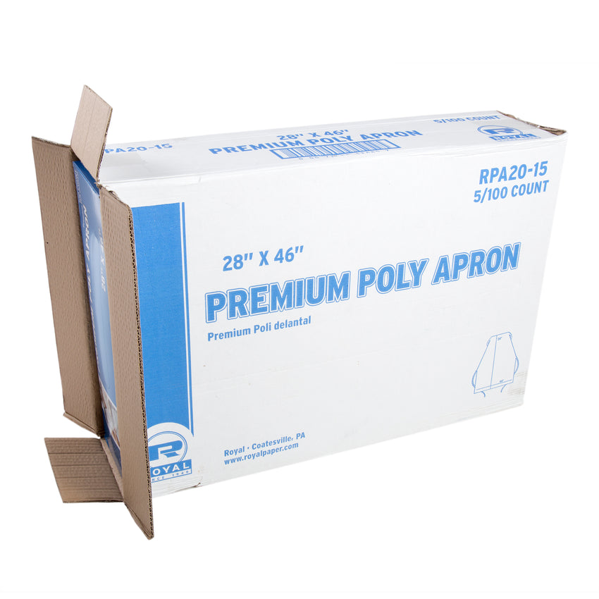 WHITE 28" X 46" 1.5 MIL POLY APRON BOXED, Opened Case