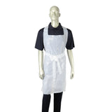 WHITE 28" X 46" 1.5 MIL POLY APRON BOXED, Apron On Mannequin, Front Tied