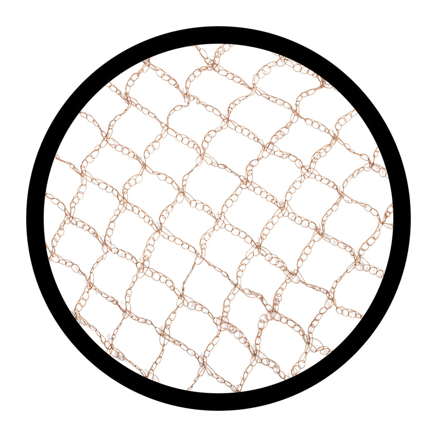 25" BROWN HEAVY WEIGHT HAIRNET LATEX FREE, Detailed Mesh View