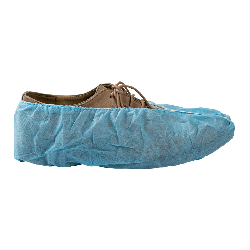 POLYPRO SHOE COVER NON SKID BLUE WITH WHITE TRED LARGE, On Shoe Side View