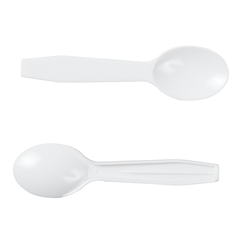 WHITE PLASTIC TASTER SPOON, Front and Back View