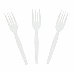 White Polystyrene Fork, Medium Heavy Weight, Three Forks Fanned Out