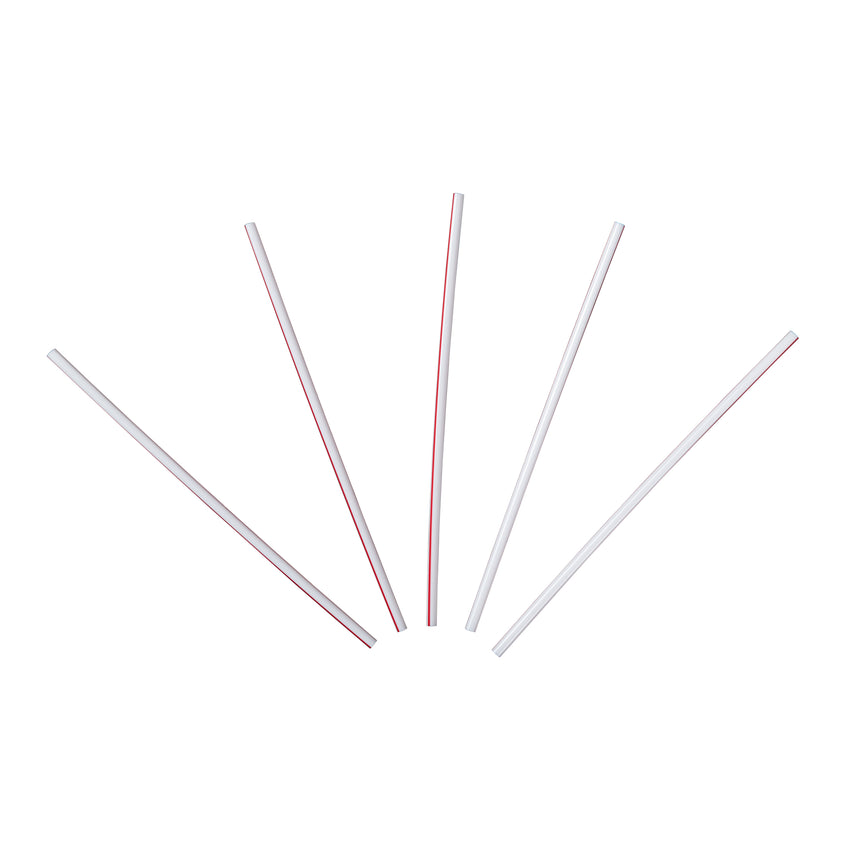 5" SIP STRAW WHITE WITH RED STRIPE, Five Straws Fanned Out