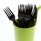 Black Polystyrene Fork, Heavy Weight, Image of Cutlery In A Cup
