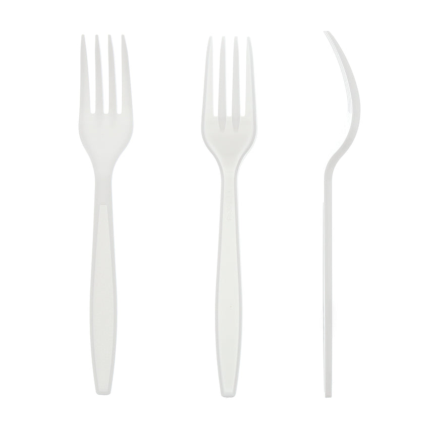White Polystyrene Fork, Heavy Weight, Three Forks Side by Side