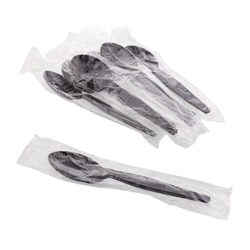 Black Polystyrene Teaspoon, Medium Heavy Weight, Individually Wrapped, Group Image