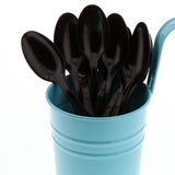Black Polystyrene Teaspoon, Heavy Weight, Image of Cutlery In A Cup