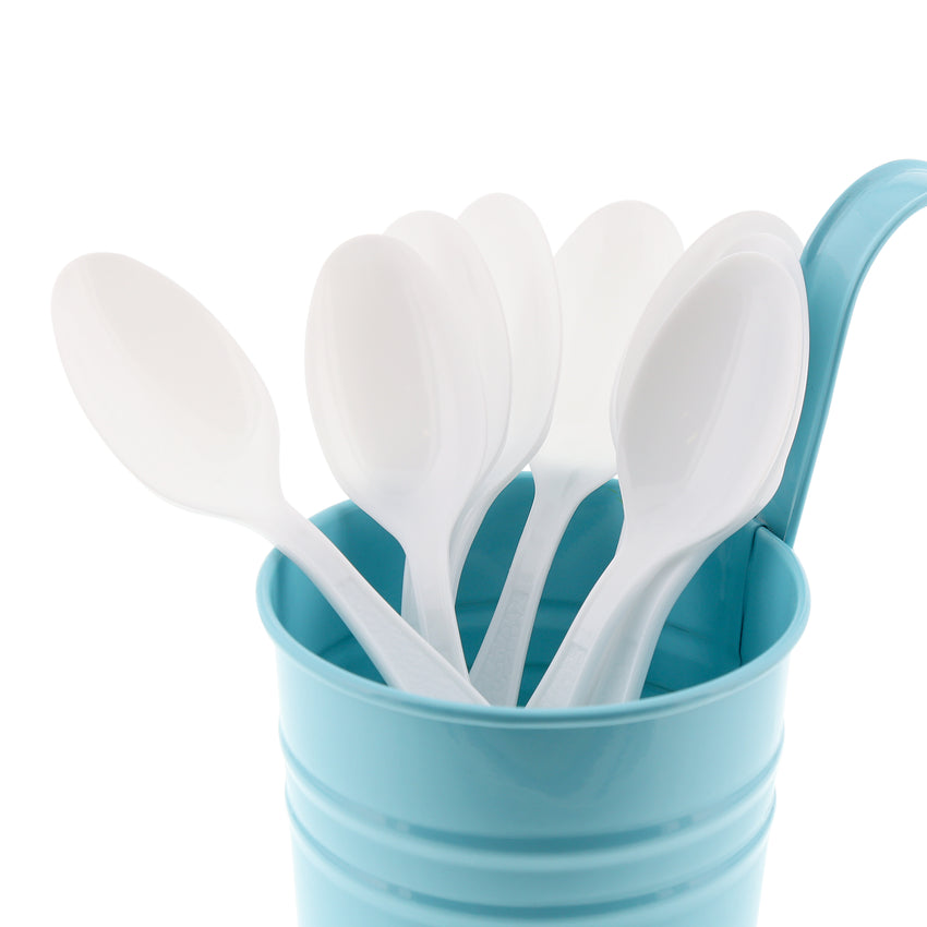 White Polystyrene Teaspoon, Heavy Weight, Image of Cutlery In A Cup
