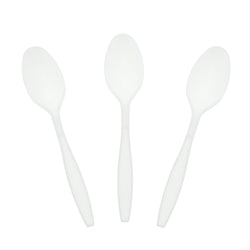 White Polystyrene Teaspoon, Heavy Weight, Three Teaspoons Fanned Out