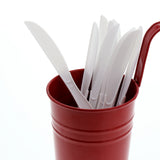 White Polystyrene Knife, Medium Heavy Weight, Image of Cutlery In A Cup