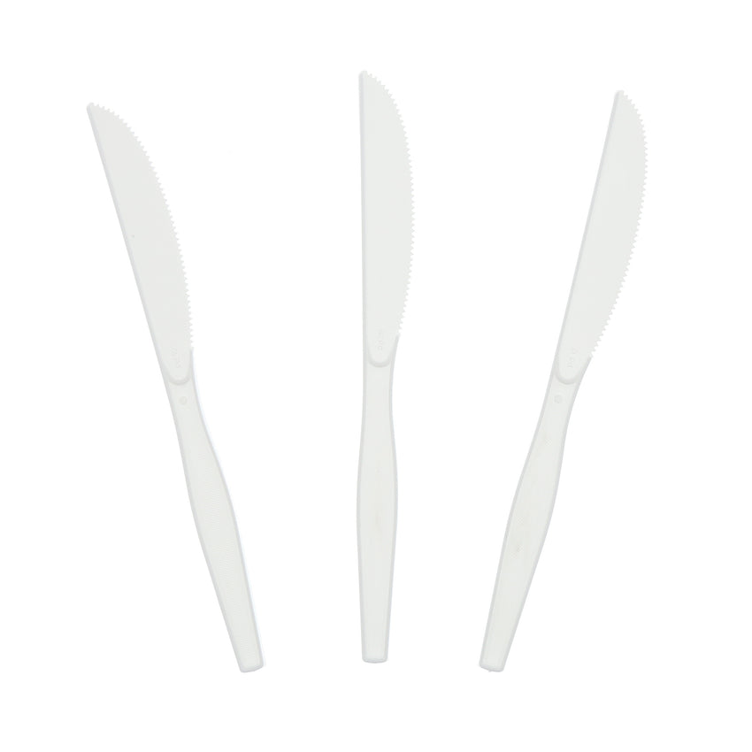 White Polystyrene Knife, Medium Heavy Weight, Three Knives Fanned Out