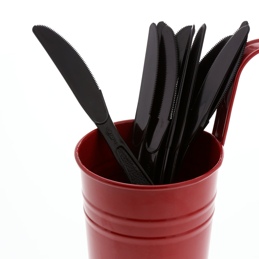 Black Polystyrene Knife, Heavy Weight, Image of Cutlery In A Cup