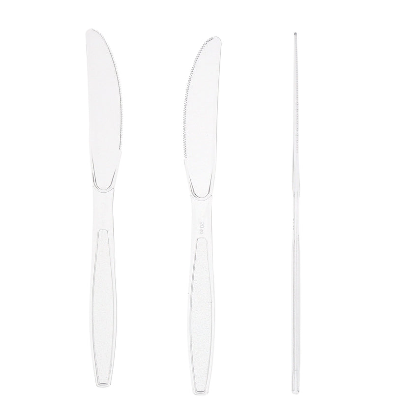Clear Polystyrene Knife, Heavy Weight, Three Knives Side by Side