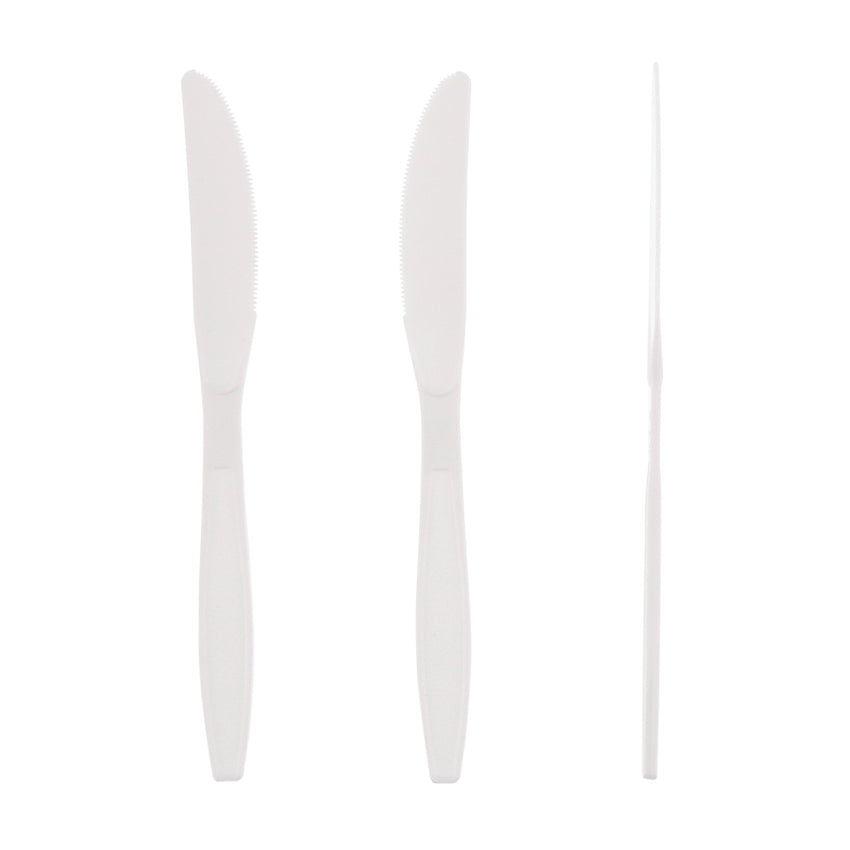 White Polystyrene Knife, Heavy Weight, Three Knives Side by Side