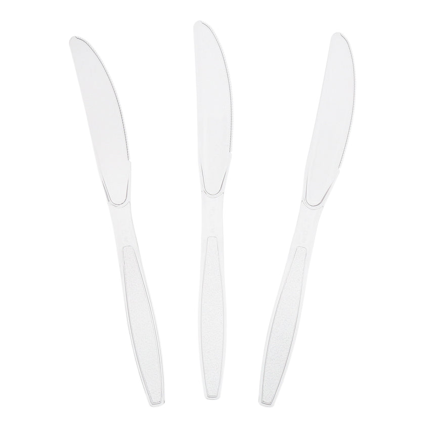 Clear Polystyrene Knife, Heavy Weight, Three Knives Fanned Out
