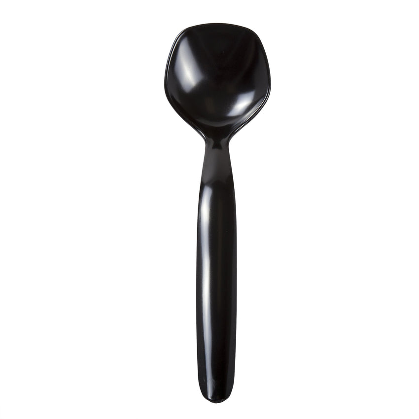 8.25" Black Polystyrene Serving Spoon, Individually Wrapped, View Of Unwrapped Spoon