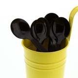 Black Polystyrene Soup Spoon, Medium Heavy Weight, Image of Cutlery In A Cup