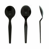 Black Polystyrene Soup Spoon, Medium Heavy Weight, Three Spoons Side by Side