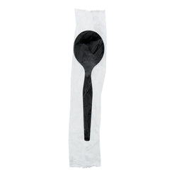 Black Polystyrene Soup Spoon, Medium Heavy Weight, Individually Wrapped