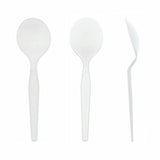 White Polystyrene Soup Spoon, Medium Heavy Weight, Three Spoons Side by Side