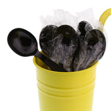 Black Polystyrene Soup Spoon, Heavy Weight, Individually Wrapped, Image of Cutlery In A Cup