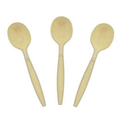 Champagne Polystyrene Soup Spoon, Heavy Weight, Three Spoons Fanned Out