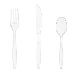 Heavy Weight Clear Polystyrene Cutlery Retail Pack, S601 Series, Fork, Knife and Spoon
