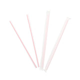 7.75" Giant White With Red Stripe Straw, Paper Wrapped, Group Image, Fanned Out Straws