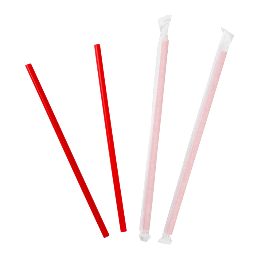 9" Giant Red Straws, Unwrapped, Group Image, Fanned Out Straws