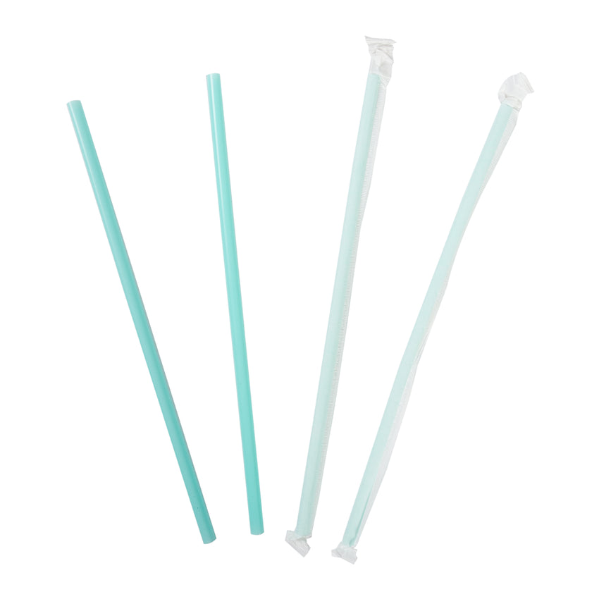 10.25" Giant Straw, Blue, Paper Wrapped, Two Unwrapped Straws and Two Wrapped Straws