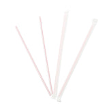 7.75" Jumbo White With Red Stripe Straw, Paper Wrapped, Group Image, Fanned Out Straws