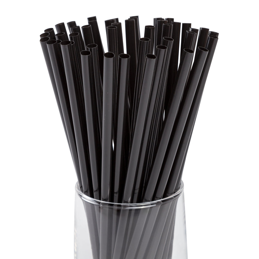 7.75" Jumbo Black Straw, Unwrapped, Straws In A Glass, Zoomed In