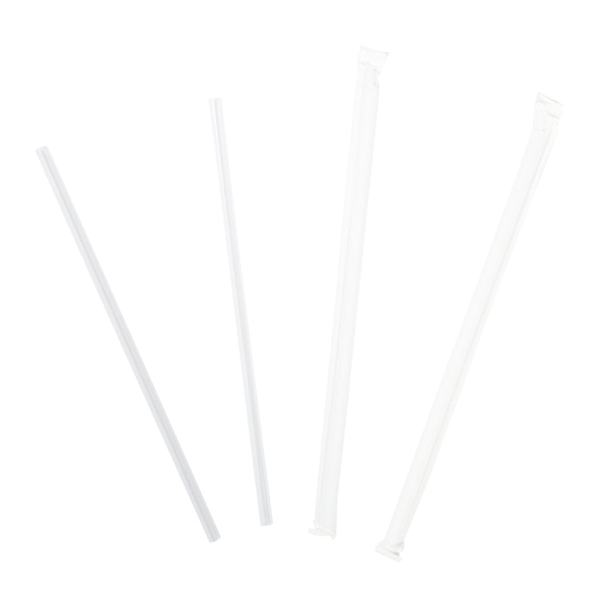 7.75" Jumbo Clear Straw, Paper Wrapped, Group Image, Fanned Out Straws