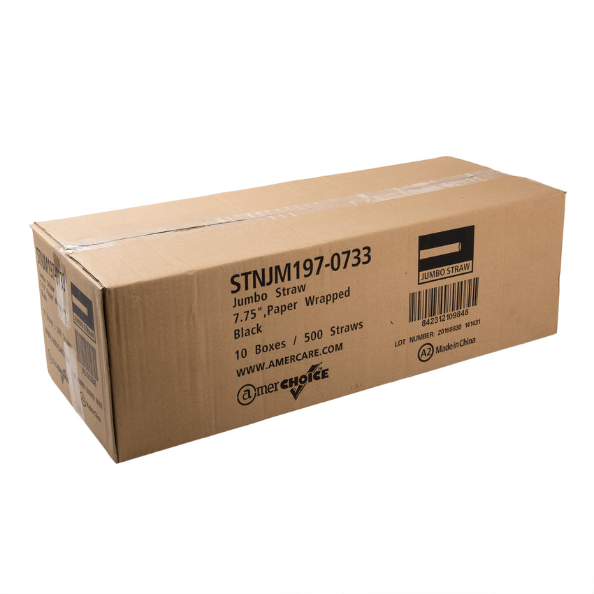 7.75" Jumbo Black Straw, Paper Wrapped, Closed Case