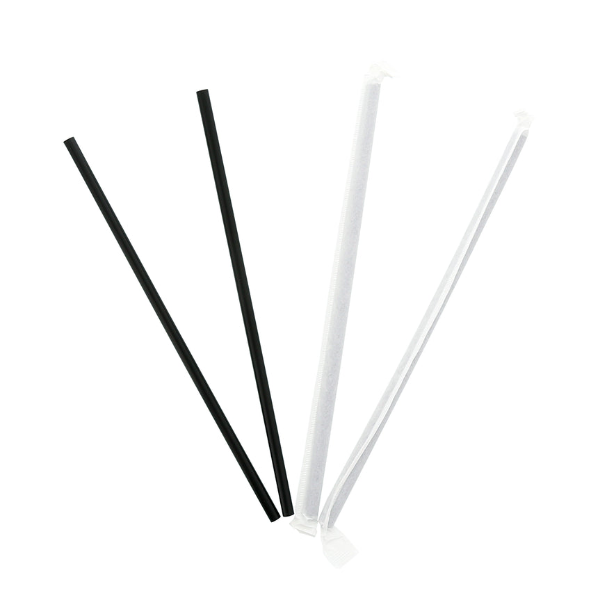7.75" Jumbo Black Straw, Paper Wrapped, Group Image, Fanned Out Straws