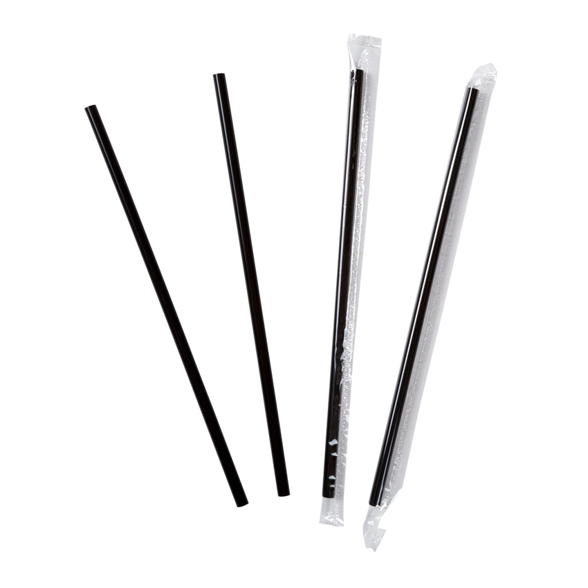 7.75" Jumbo Black Straw, Poly Wrapped, Group Image, Fanned Out Straws