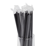 7.75" Jumbo Black Straw, Poly Wrapped, Straws In A Glass, Zoomed In