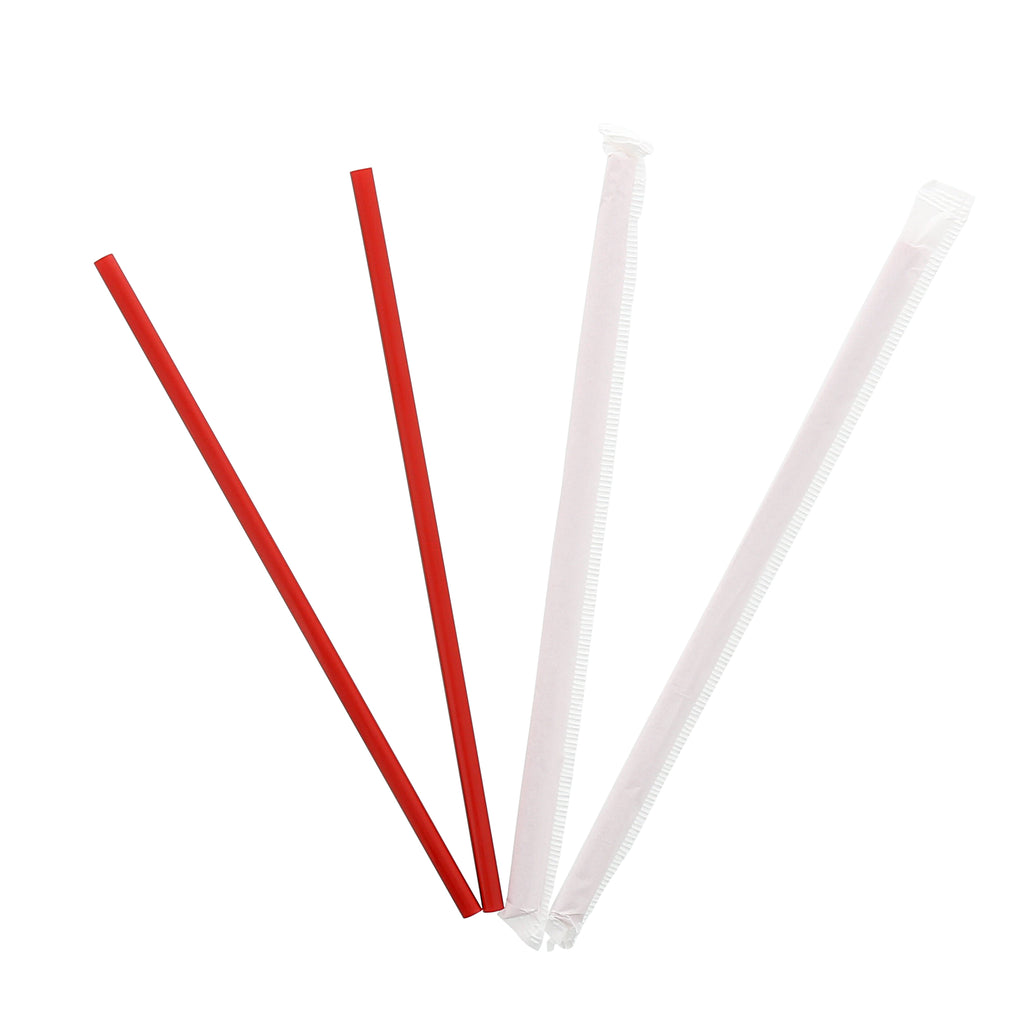 Boardwalk Red Wrapped Jumbo Disposable Plastic Straws, 7.75 in