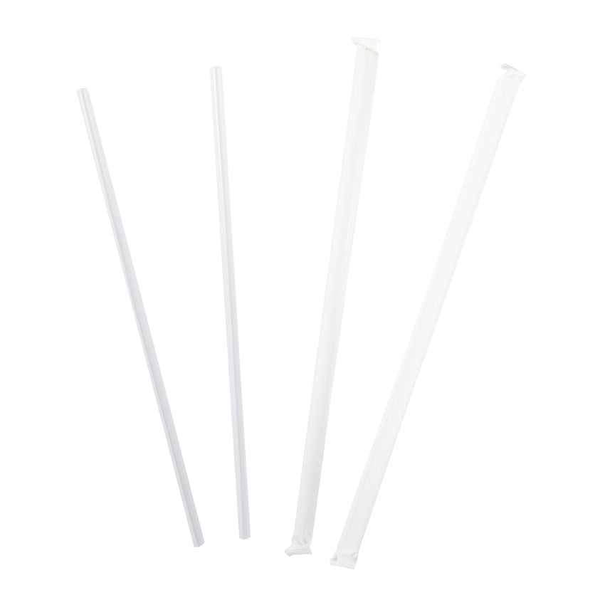 9" Jumbo Clear Straws, Paper Wrapped, Group Image, Fanned Out Straws